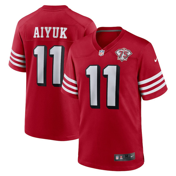 Men's San Francisco 49ers #11 Brandon Aiyuk 2021 Scarlet 75th Anniversary Alternate Game Jersey Men's San Francisco 49ers #11 Brandon Aiyuk 2021 Scarlet 75th Anniversary Alternate Game Jersey